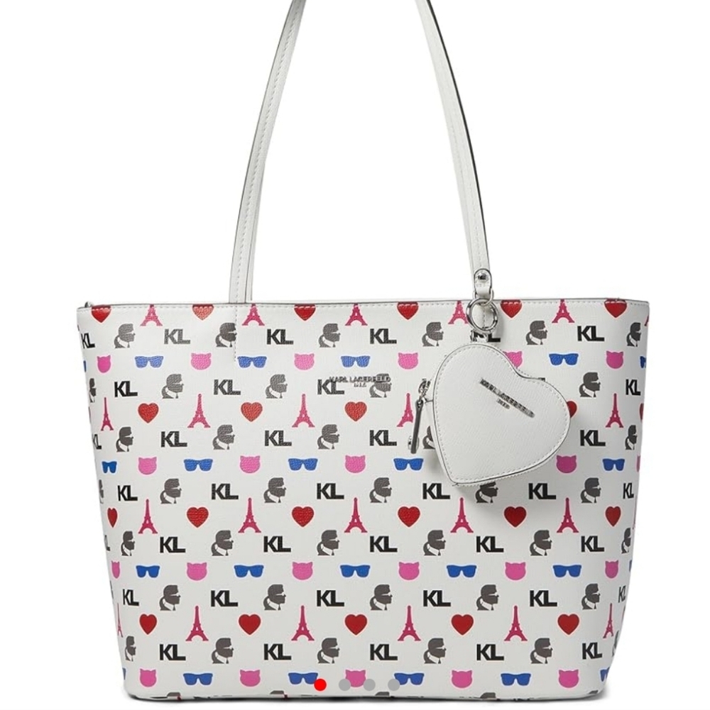 Karl Lagerfeld White Patterned Tote Bag NWOT